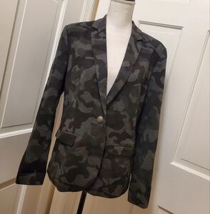 G.I.L.I Black & Gray Camo Print Ponte Knit Blazer Lined Size 10